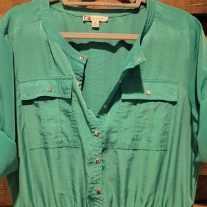 Vintage Leslie Fay Shirt Dress! Teal! Size 10!
